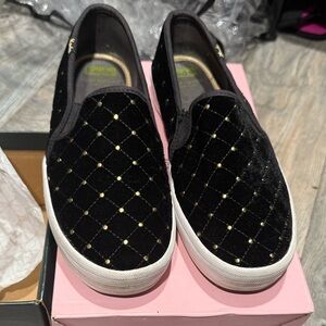 Keds Women's Black and Gold Slip-On Sneakers